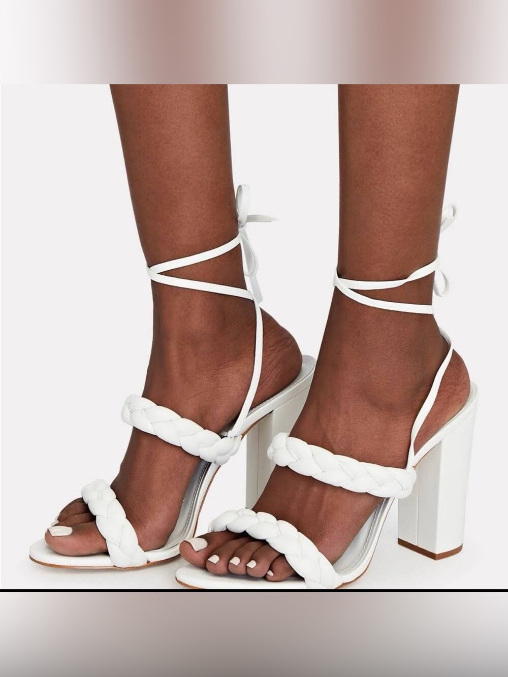 Schutz Zarda Braided Block Heel Sandals White Size __ NEW